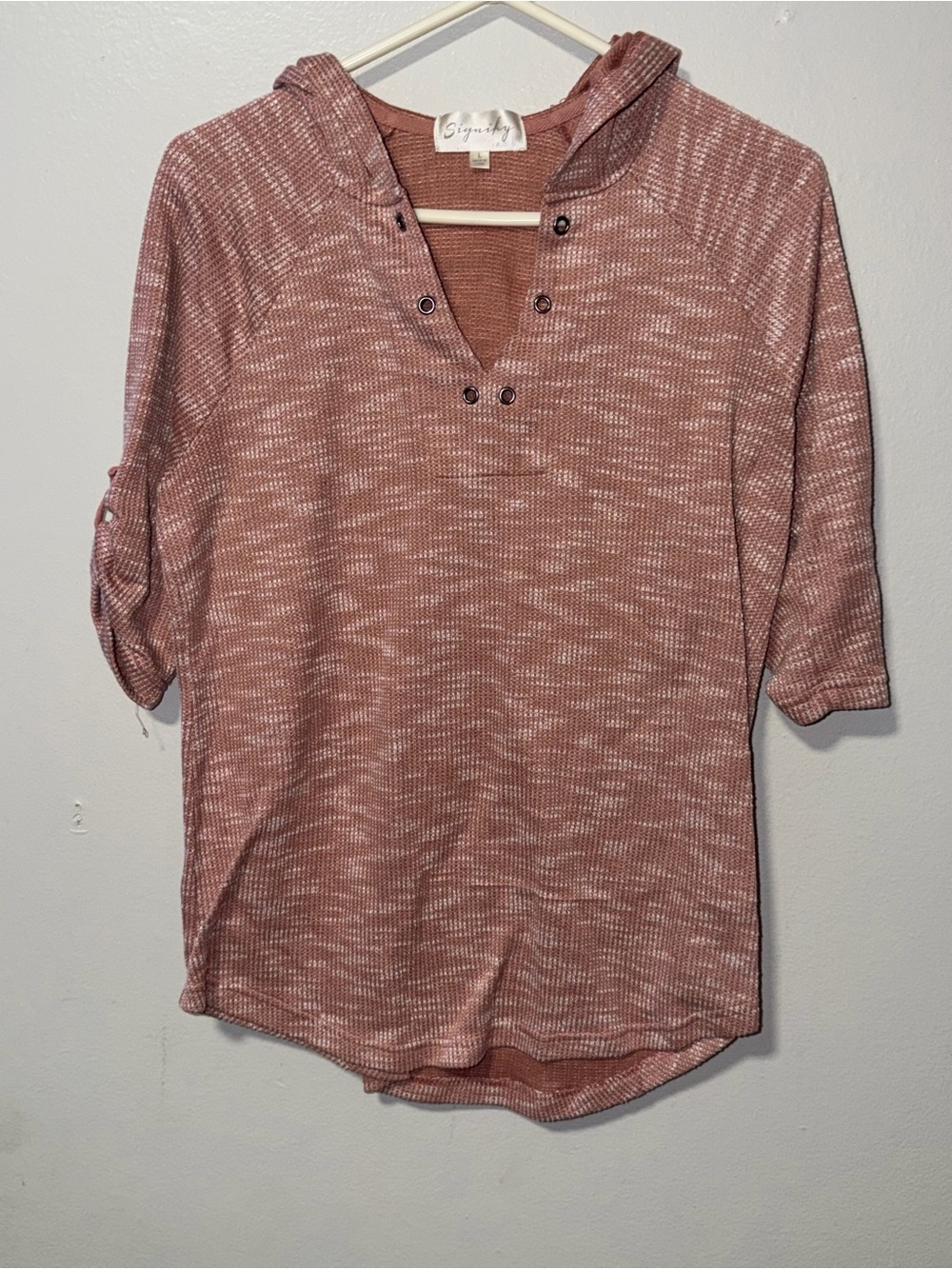 Signify Dusty Rose Hooded Knit Top